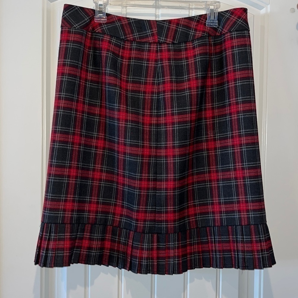 Beautiful vintage red gray plaid Pendleton 100% virgin wool skirt cute ruffle 14